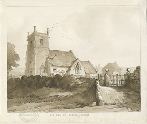 Bucknall Church: sepia-tegning av Thomas Peploe Wood