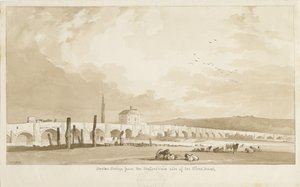 Burton-upon-Trent Bridge and Town: sepia-tegning, 1837 av Thomas Peploe Wood