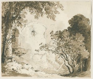 Chartley Castle: blyant- og vasketegning, nd [1837-1838] av Thomas Peploe Wood
