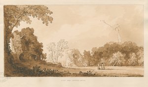 Chartley Castle: rød-sepia-tegning av Thomas Peploe Wood