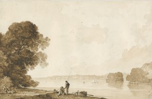 Chillington Park - Pool: sepia-tegning, nd [1837-1838] (tegning) av Thomas Peploe Wood