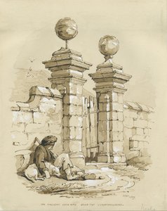 Colwich - Ancient Gateway at Bank Top: sepia-tegning av Thomas Peploe Wood
