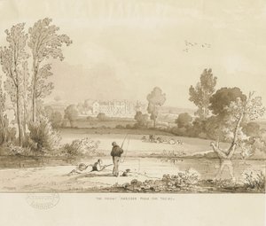 Colwich - The Mount Nunnery: sepia vasketegning, 1837 av Thomas Peploe Wood