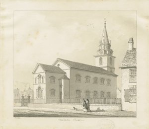 Darlaston Church: sepia-tegning, 1836 av Thomas Peploe Wood