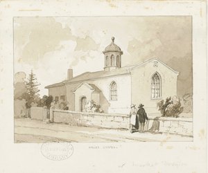 Drayton-in-Hales - Hales Chapel: sepia vask tegning, nd [1817-1845] (tegning) av Thomas Peploe Wood