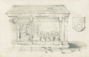 Eccleshall Church - Biskop Benthams grav: blyanttegning, nd [1817-1845] av Thomas Peploe Wood