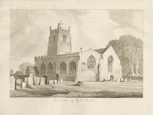 Elford Church: sepia-tegning, 1837 av Thomas Peploe Wood