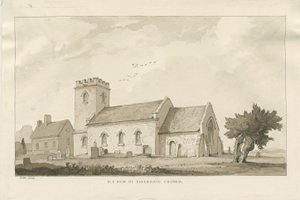 Ellenhall kirke: sepia-tegning av Thomas Peploe Wood