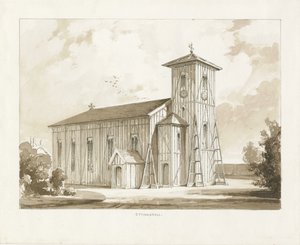 Ettingshall kirke: sepia vasketegning, 1841 av Thomas Peploe Wood