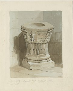 Font i Penkridge Church: akvarellmaleri, ndc 1836] (maleri) av Thomas Peploe Wood