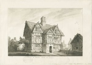 Gnosall Village - Ancient House: vasketegning av Thomas Peploe Wood