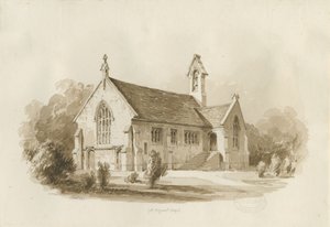 Great Haywood Chapel: sepia vask tegning, 1840 av Thomas Peploe Wood