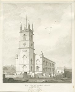 Hanley Church: sepia-tegning, nd [?1838] (tegning) av Thomas Peploe Wood