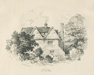 High Offley - Park Hall: penn- og blekktegning (vignettert) av Thomas Peploe Wood