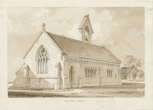 Knightley Chapel: sepia vasketegning, 1841