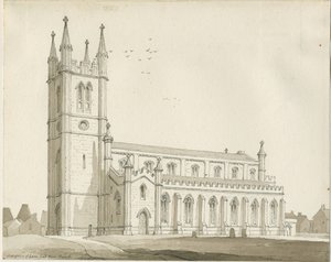 Lane End - New Church: sepia-tegning av Thomas Peploe Wood
