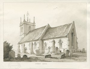 Norbury Church: sepia vask tegning av Thomas Peploe Wood