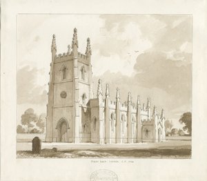 Perry Barr Church: sepia vask tegning av Thomas Peploe Wood