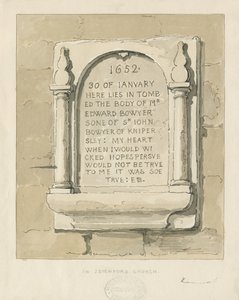 Seighford Church - Steintavle til Edward Bowyer: sepia-tegning, nd [?1838] (tegning) av Thomas Peploe Wood