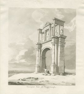 Shugborough - Triumfbue: sepia-tegning, 1836 av Thomas Peploe Wood