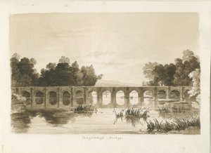 Shugborough Bridge: sepia-tegning av Thomas Peploe Wood