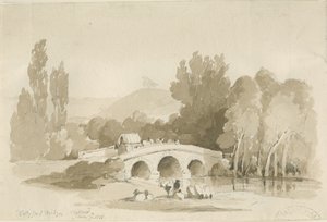 Stafford - Hollyford Bridge, Milford: sepia-tegning, 7. juni 1838 (tegning) av Thomas Peploe Wood