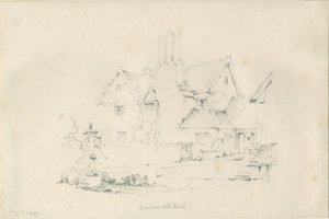Standon Hall: blyanttegning, 25. februar 1839 av Thomas Peploe Wood