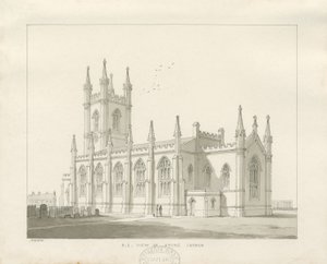 Stoke-upon-Trent Church [Ny]: sepia-tegning av Thomas Peploe Wood