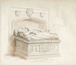 Stowe Church - Bordgrav [av Sir Walter Devereux]: sepia-tegning av Thomas Peploe Wood