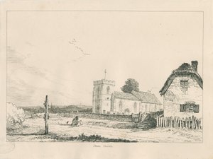 Stowe Church: penn- og blekktegning av Thomas Peploe Wood