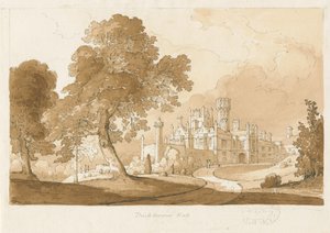 "Thickbroom Hall" [Manley Hall]: sepia vasketegning, 1837 av Thomas Peploe Wood