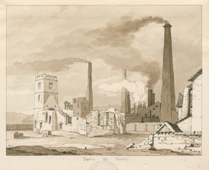 Tipton Old Church: sepia vasketegning, 1837 av Thomas Peploe Wood