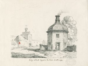 Tixall - Lodge: penn- og blekktegning av Thomas Peploe Wood