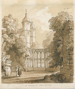 Tixall Hall: penn og vask tegning, 1838 av Thomas Peploe Wood