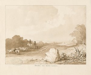 Trysull - "War Stone near Seisdon Common": penn og sepia vask tegning, 1837 av Thomas Peploe Wood