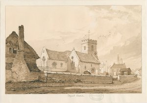 Trysull kirke: penn og sepia tegning av Thomas Peploe Wood