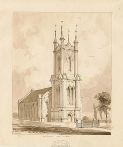 West Bromwich Church [Ny]: sepia vask tegning av Thomas Peploe Wood