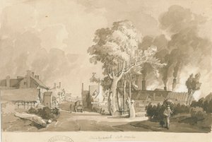 Weston-on-Trent - Shirleywich Saltworks: sepia vasketegning, 1838 av Thomas Peploe Wood