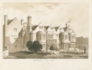 Whittington Hall: penn og vask tegning, 1836 av Thomas Peploe Wood