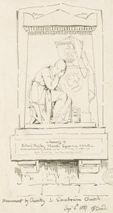 Wombourne Church - Monument til Richard Bailey Marsh: penn- og sepia-tegning, 2. september 1837 (tegning) av Thomas Peploe Wood