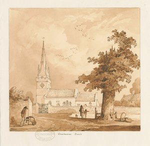 Wombourne Church: sepia-tegning av Thomas Peploe Wood