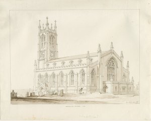 Wordsley Church: sepia-tegning av Thomas Peploe Wood