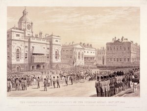 Presentasjon av Krim-medaljen av dronning Victoria til oberst Sir Thomas Trowbridge, 18. mai 1855