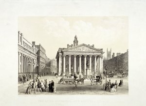 Royal Exchange og Bank of England til venstre, London, 1851