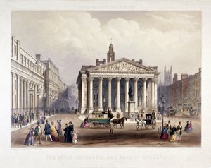 Royal Exchange og Bank of England til venstre, London, 1851