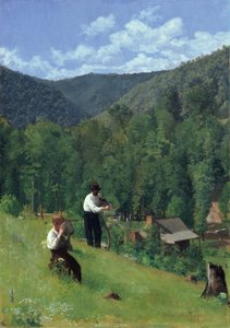 Bonden og hans sønn ved høsting, 1879 av Thomas Pollock Anschutz