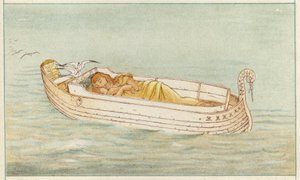 Danae og Perseus (farge litho) av Thomas Ralph Spence