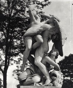 Saturn Abducting Cybele, allegori av jorden, ca. 1675-80, fotografert i Jardin des Tuileries, Paris, av Adolphe Giraudon (1849-1929) (marmor) (s/hvitt-foto) av Thomas Regnaudin