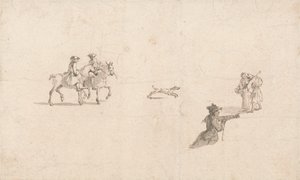 Ryttere, figurer og en hund (penn og blekk på papir) av Thomas Ross