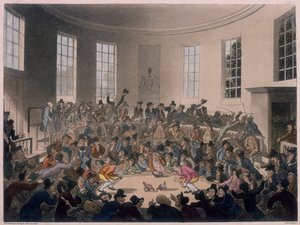 Menn som ser på en hanekamp, sent på 1700- og tidlig på 1800-tallet
